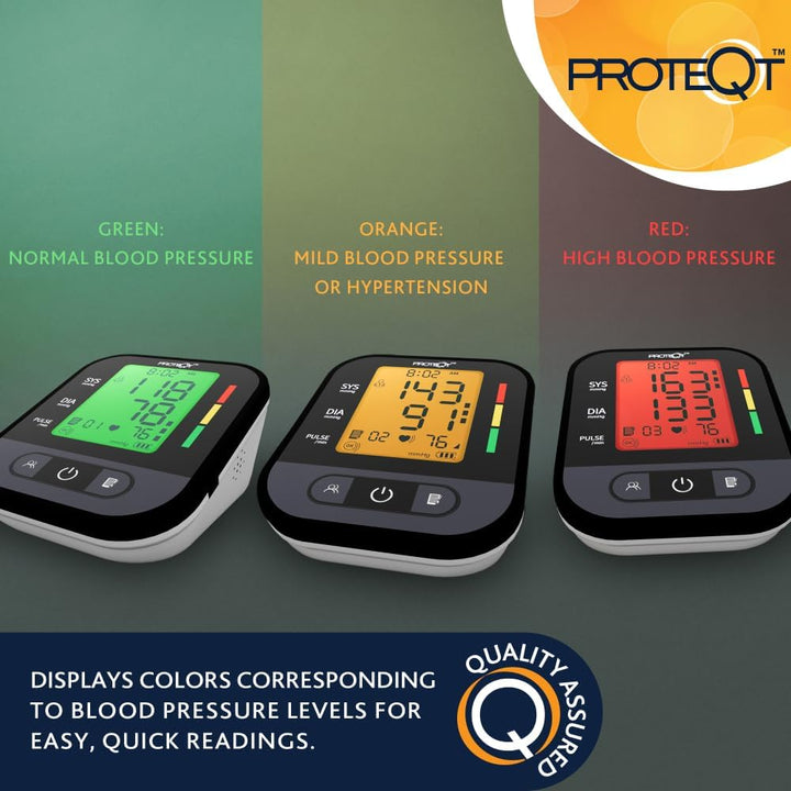 Proteqt Arm Blood Pressure Monitor: Dual User, Approved NHS UK Blood Pressure Monitors, Large 4-Color LCD & Adjustable Cuff, Irregular Heartbeat Detection