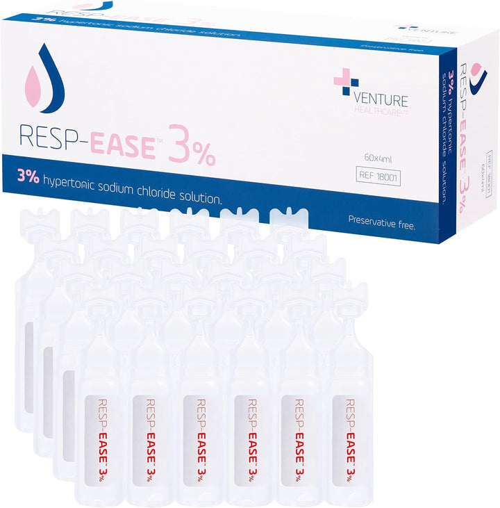 3% Sterile Hypertonic Saline Solution for Inhalation via Nebuliser - Helps Clear Airways and Congestion from Lungs - 60 X 4Ml Vials - Strong Nebuliser Saline Solution