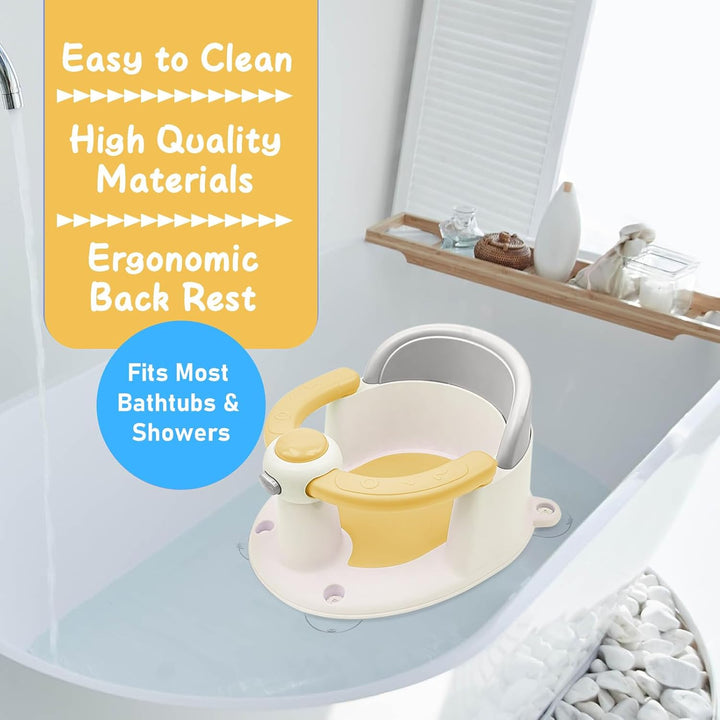 Baby Bath Seat for Babies 6 Months & Up, Non-Slip Toddler Sitting up Bathtub Seats, Open Design Infant Bath Tub Chair with 4 Suction Cups for Shower (Yellow)
