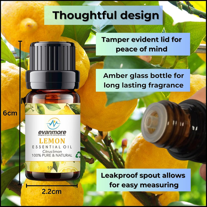 Lemon Essential Oil 10Ml 100% Pure Natural Undiluted Cruelty Free Oils for Diffuser Diffusers Burners Premium Quality Aromatherapy DIY Candle Making Vegan Essentials Citrus Limon (10Ml, Lemon)