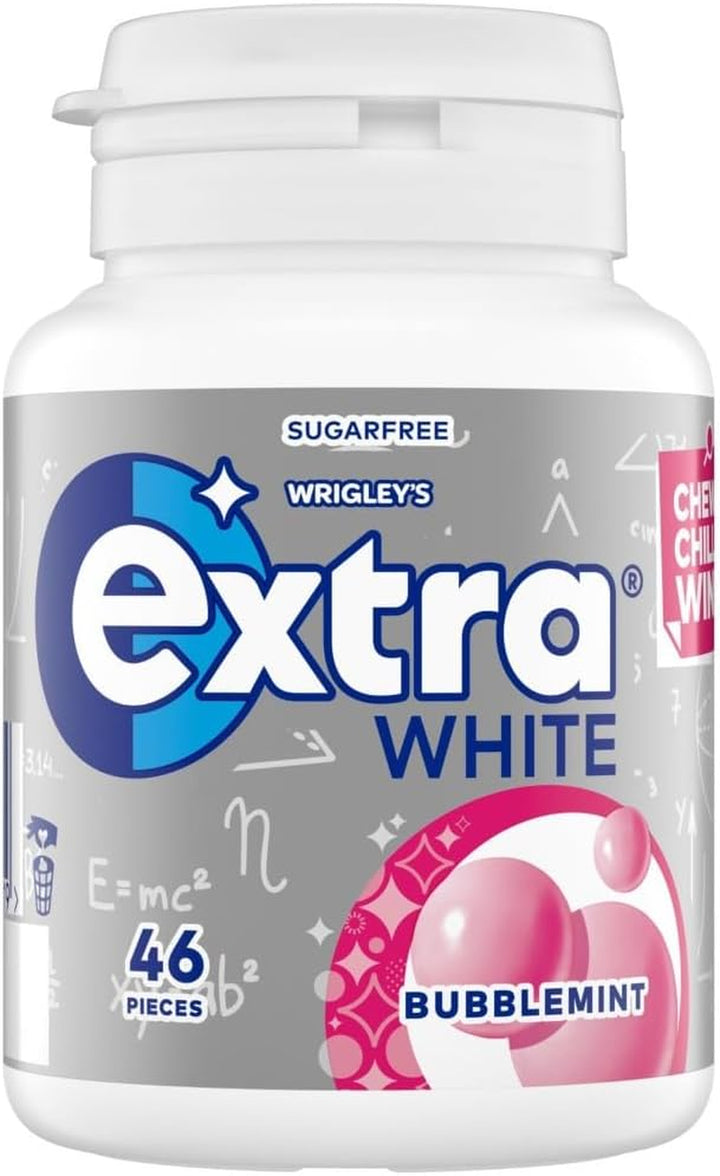 Wrigley'S  White Chewing Gum, Bubblemint Flavour, 46 Pieces, Sugar Free Chewing Gum Bottle with Xylitol