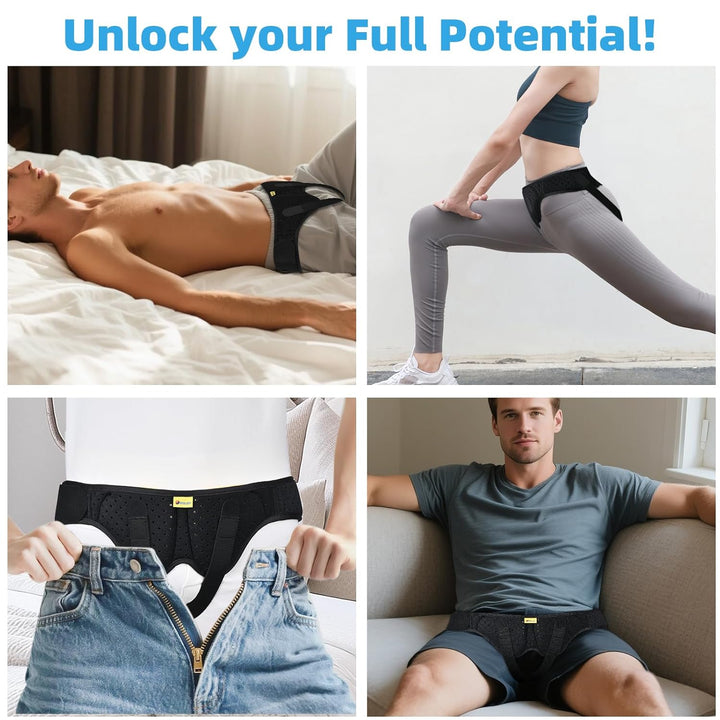 Hernia Belt for Men and Women Flexible Adjustable Inguinal Groin Hernia Belt Support Truss Pain Relief Recovery Strap with 2 Removable Compression Pads Comfortable Material (M)