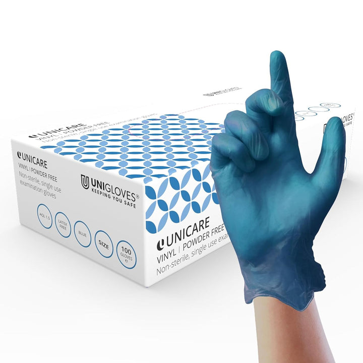 Unicare Clear Vinyl GS0063-A Examination - Multipurpose, Powder Free and Latex Free Disposable Gloves, Box of 100 Gloves, Clear, Medium