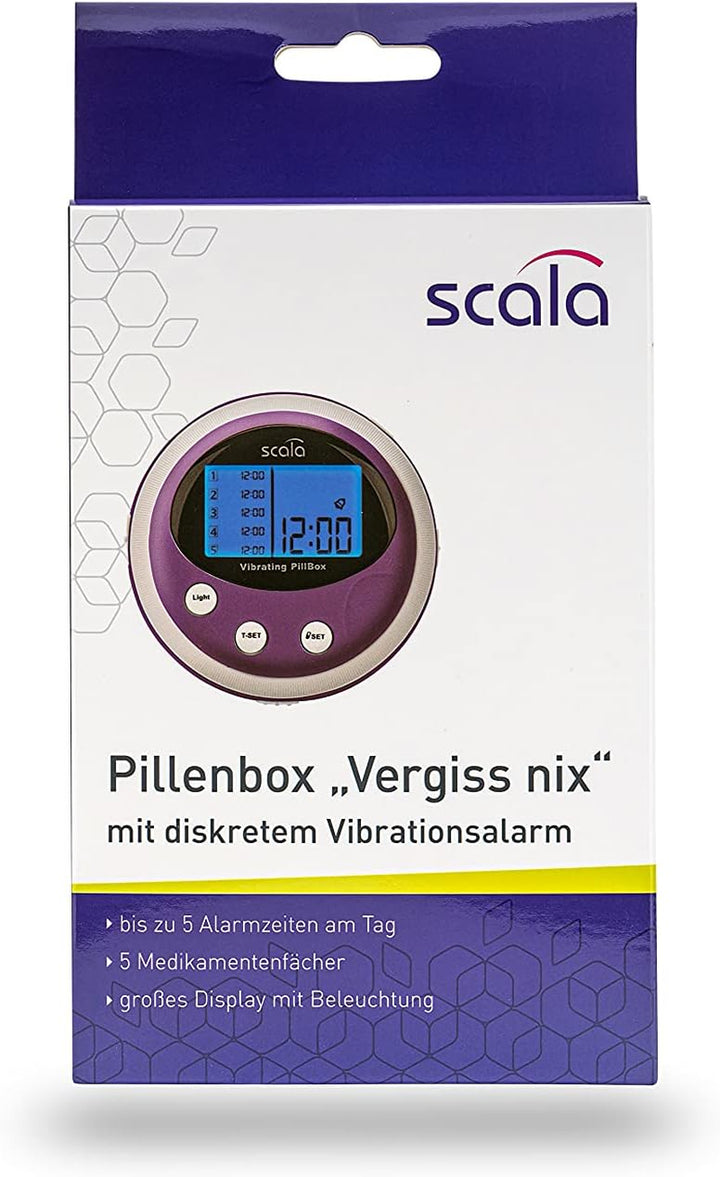 Pill Box 5 Compartments 5 Alarm Times, Purple