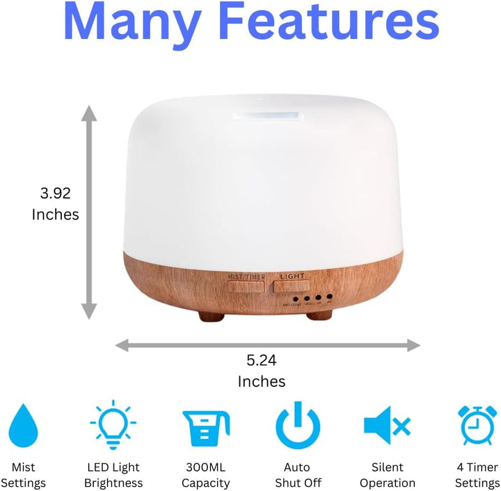 Essential Oil Diffuser 300ML Aromatherapy Ultrasonic Air Vapouriser Oil Diffusers Humidifier Scented Fragrance with Remote, Mist Modes, Automatic off and 7 LED Lights for Home Office Sleep