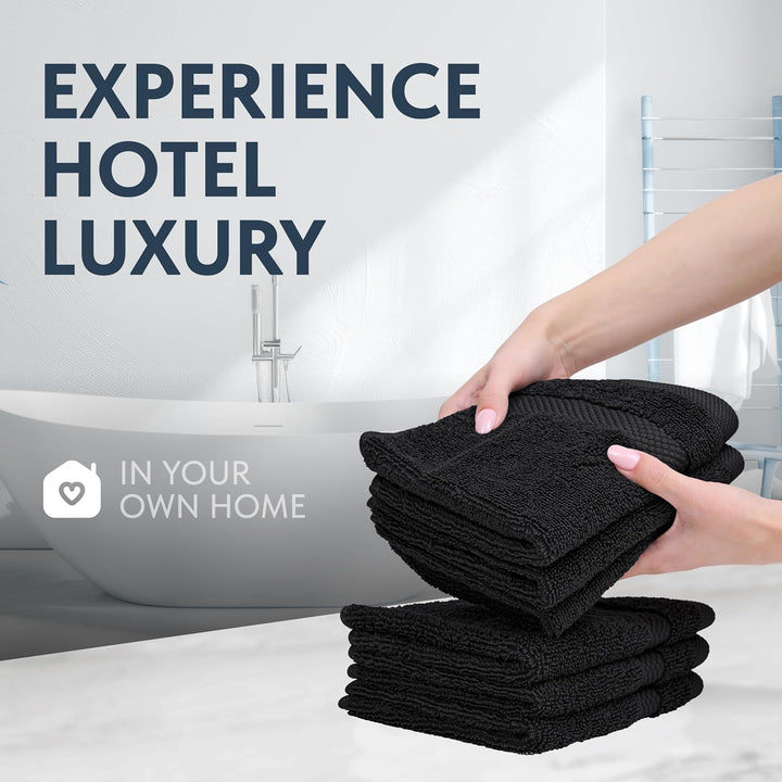 Luxury Cotton 12 Pc Flannel Set, Hotel Style Small Bath Towel and Face Cloth 33X33 Cm, Black Soft Plush Flannels Pack of 12, Thick High Absorbent Wash Clothes, Face Towels