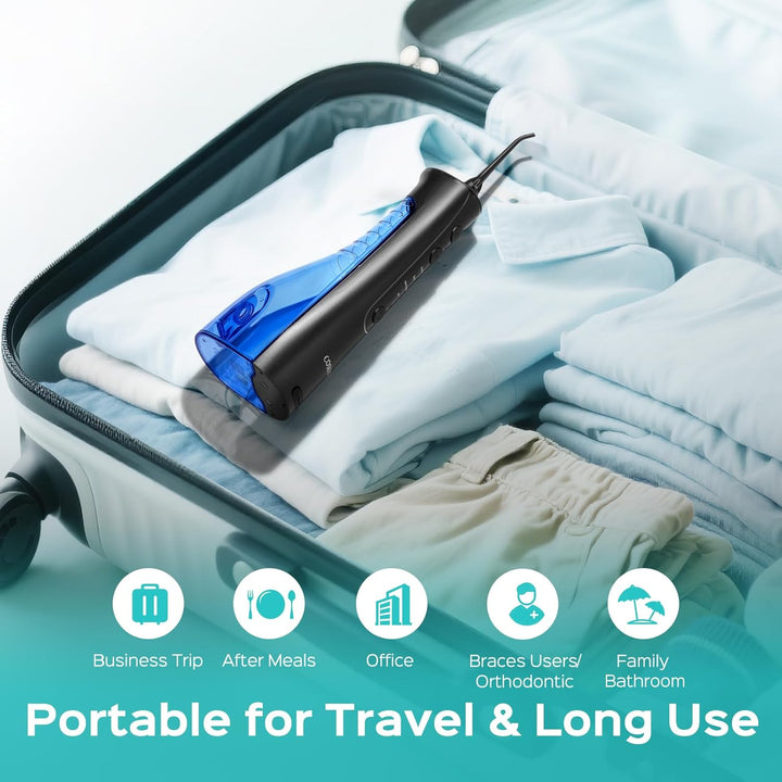 Water Flosser for Teeth Cordless: 4 Modes & 20 Levels - Portable Irrigador Dental for Health - Conscious Sensitive Users Gums - Travel Home Use with 4 Jet Tips