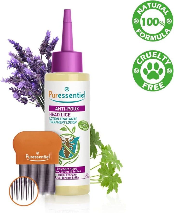 Head Lice Treatment Lotion & Head Lice Comb - Kills 100% Head Lice in Just 10 Minutes - 100% Natural Formula - Easy to Apply Lotion 100Ml - for Kids & Adults - Cruelty Free