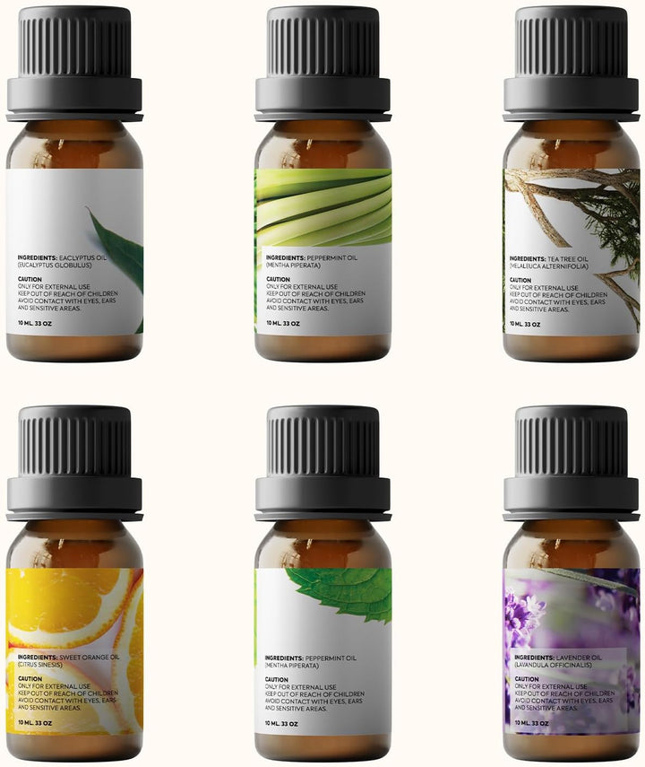 Essential Oils by  100% Pure Therapeutic Grade Oils Kit- Top 6 Aromatherapy Oils Gift Set-6 Pack, 10Ml(Eucalyptus, Lavender, Lemon Grass, Orange, Peppermint, Tea Tree)