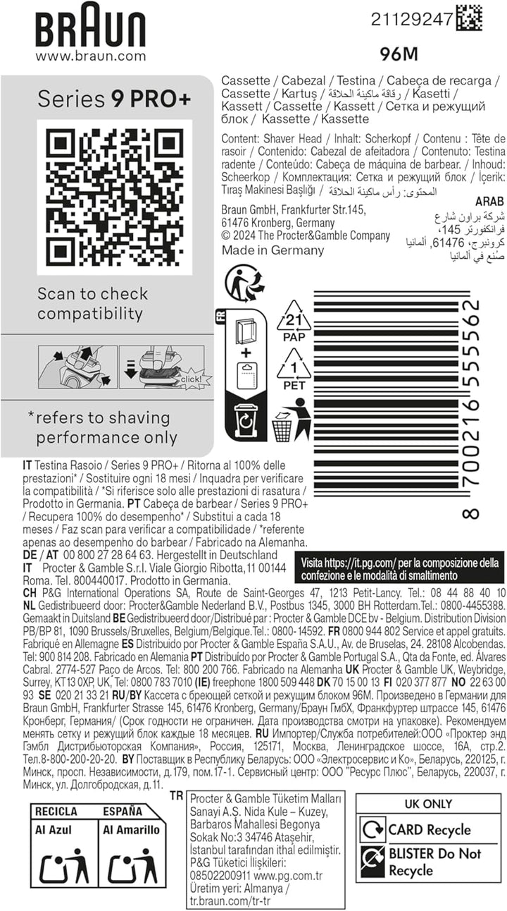 Series 9 PRO+ Electric Shaver ORIGINAL Replacement Head, Get Back 100 Percent Shaving Performance, Compatible with Series 9 Shavers, Made in Germany , 96M