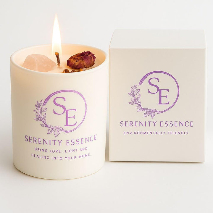 Lavender Candle with Rose Quartz Crystal Candle – Vegan Soy Wax Aromatherapy Candle, Healing & Stress Relief – Meditation & Relaxation – Christmas Gifts(60 Hrs)