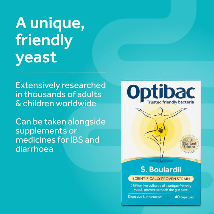 Saccharomyces Boulardii - Vegan Digestive Probiotic Supplement with 5 Billion Live Cultures - Most Recommended Brand - 40 Capsules
