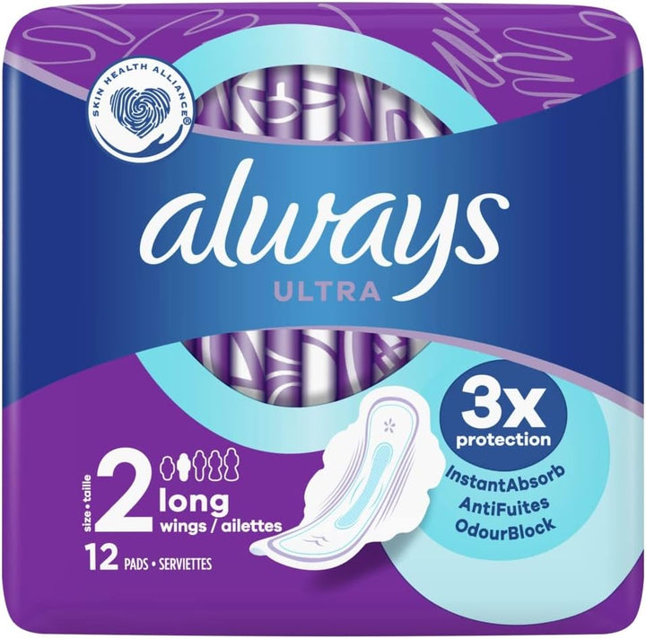 Ultra Sanitary Towels Long (Size 2) Wings X 24 Pads, Super Absorbent and Ultra Thin, for Menstrual Periods 24 X 4
