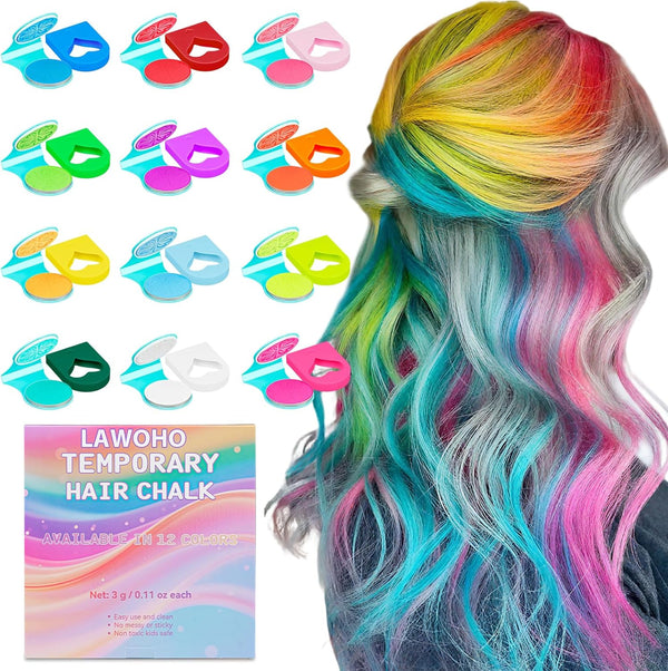 Temporary Hair Chalk 12 Color,Glow in UV Light Neon Hair Chalk Washable Blacklight Reactive Hair Dye Color UV Makeup for Halloween Cosplay,Christmas Birthday Gift for Women