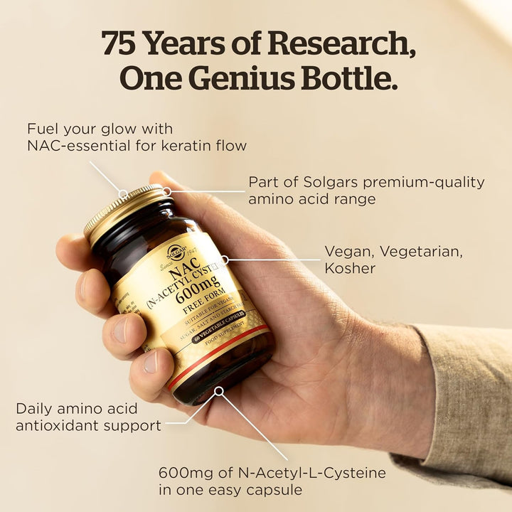 NAC (N-Acetyl-L-Cysteine) 600 Mg Vegetable Capsules - Pack of 60 - Healthy Skin, Hair and Nails - Vegan