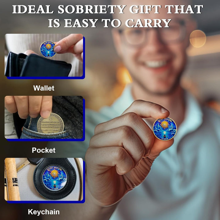 8 Months Sobriety Coin Eight Months Sober Coins August AA Chips and Medallion Sun Chip Alcoholics Anonymous Coin Recovery Anniversary Token Sobriety Gifts for Women Men