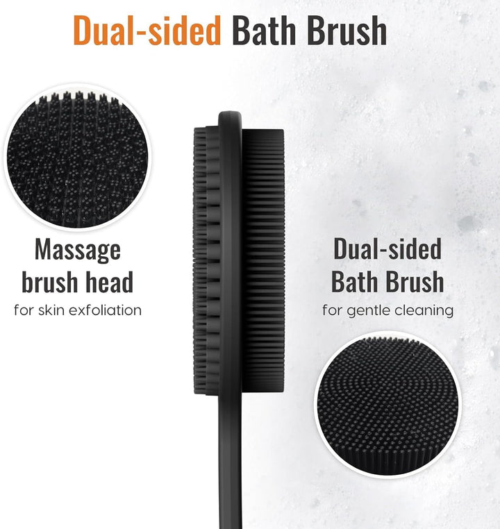 Silicone Body Scrubber for Shower with Long Handle, Double Sided Shower Brush for Shower Exfoliating and Massage Can Produce Rich Foam, Long Handle Back Scrubber for Men