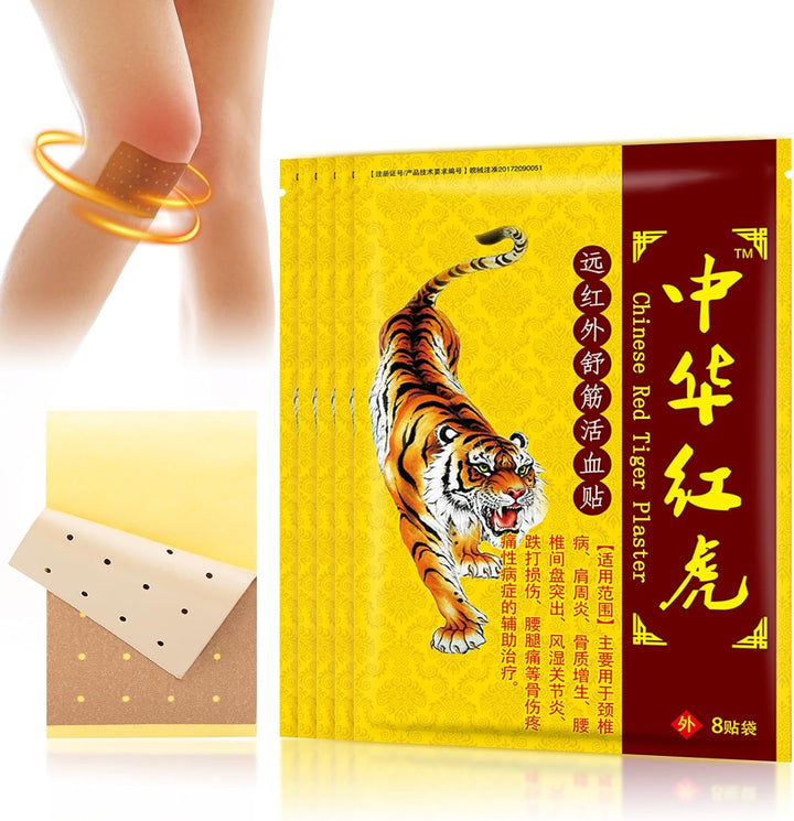 Tiger Patches - Chinese Red Tiger Plaster, Back Patch Ultra Strength Heat Patches for Muscle Joint of Knee Neck Shoulder 5 Packs 8 Each