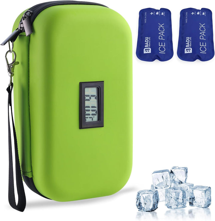 Insulin Cooler Travel Case TSA Approved Refrigerated Medicine Cooler for Travel W/Thermometer Temperature Diabetic Travel Case W/2 Reusable Ice Packs for Daily Life Trip, Blue