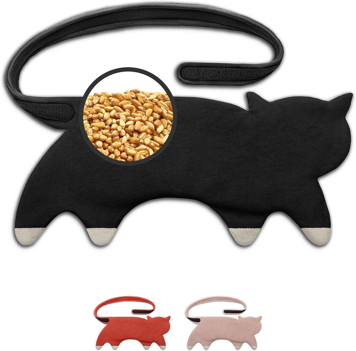 10-Chamber Wheat Bag for Microwave, Washable - Grain Pillow Made of 100% Organic Cotton & Organic Wheat - Ideal Natural Relief for Stomach and Period Pain - Cat, Red