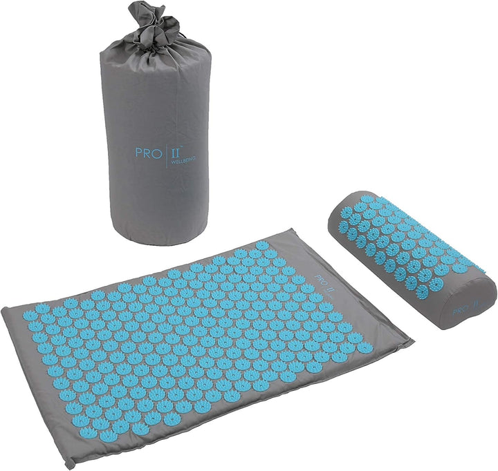 Acupressure Mat and Pillow Set with Carry Bag (Grey/Blue)