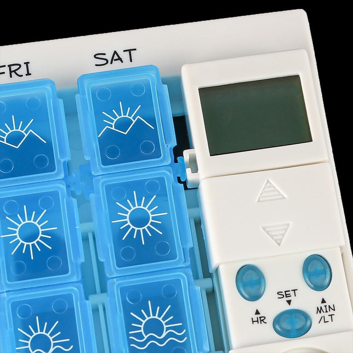 Pill Dispenser Box Pill Box Reminder 7 Day 28 Grid Medication Reminder Electronic Pill Timer for Patients Elderly Travelers