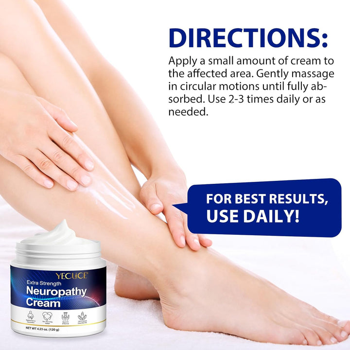 Neuropathy Nerve Relief Cream,Max Strength No-Mess Topical Pain Reliever for Toes, Feet, Fingers, Hands, Legs & Arms, 4.23Oz