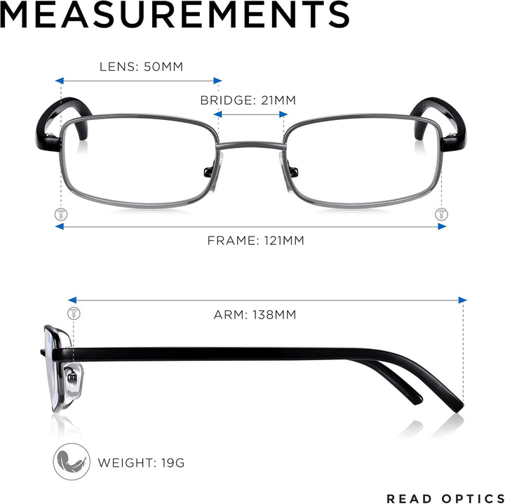 Metal Reading Glasses for Men & Women, Full Frame Non Prescription Readers, Classic Style Eye Glasses, Magnification +1.0 to +3.5