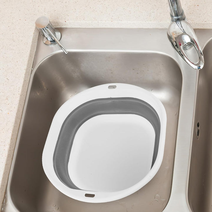 Foldable Portable Wash Basin Small Grey Lightweight Collapsible Face Washing Basin for Travel Camping Outdoor Use Space-Saving with Hanging Hook for Easy Drying and Storage