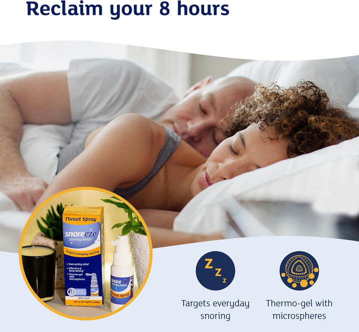 Anti-Snoring Throat Spray - Effective Snoring Aids for Men & Women - Fast Acting Lubricating Thermo Gel - Snore Stopper to Use with Mobile App - 23,5Ml, 50 Nights Use