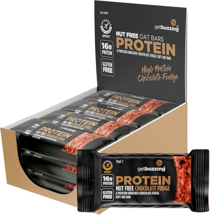 High Protein Nut Free Flapjack- Chocolate Fudge 55G - Healthy Snack Bars - Gym, Running, Cycling - Pure Protein Made in the UK - Pack of 12 Bars