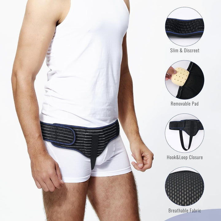 Hernia Belt Truss for Men and Women Left or Right Side Supportive with Removable Compression, Femoral, Comfortable Adjustable Waist Strap Guard