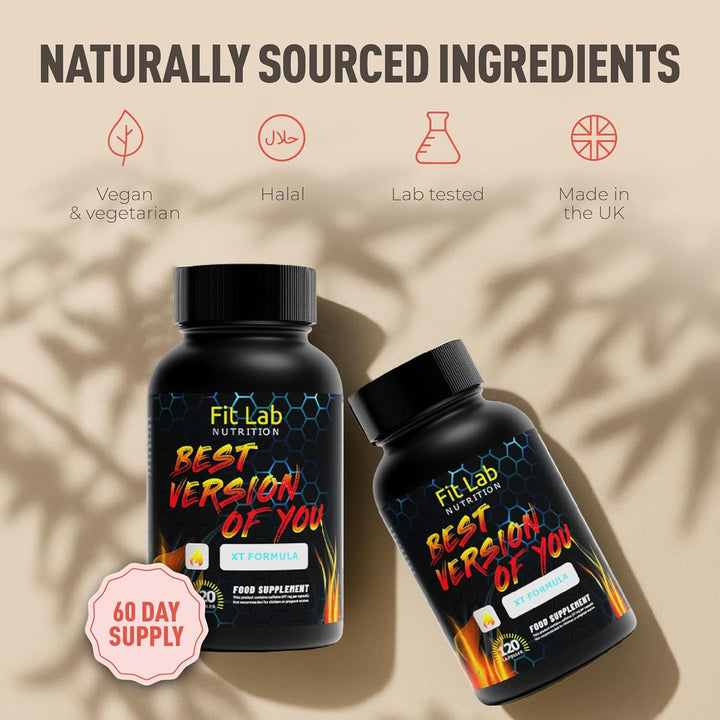Fit Lab - Best Version of You, Food Supplement - Gym Essentials -120 Capsules - Vegan, Halal and Vegetarian Supplements for Women and Men - 60 Days Supply