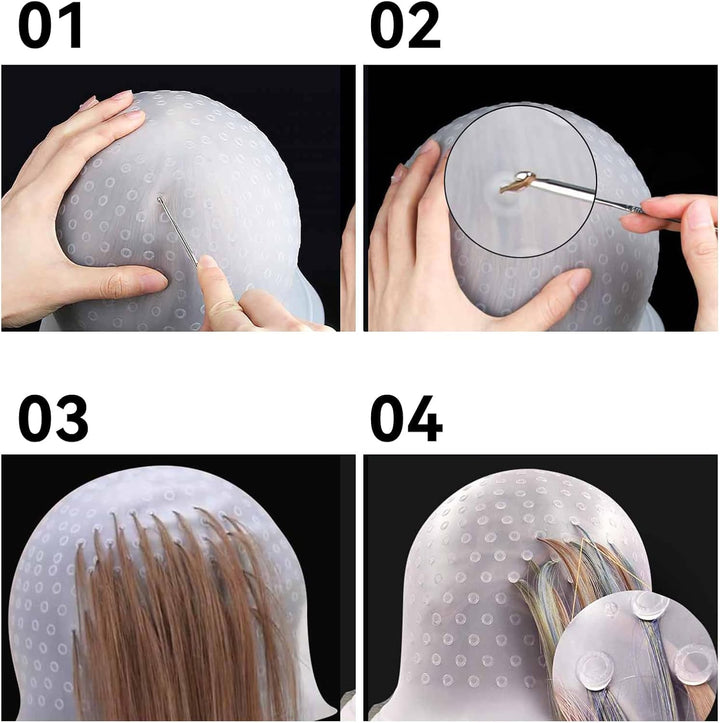 Highlighting Cap,Silicone Highlight Cap,Hair Highlighting Cap with Coloring Hair Hook,Easy to Clean and Reusable,Suitable for Men and Women,For Professional Hair Dyeing,Highlighting,Hairdressing.