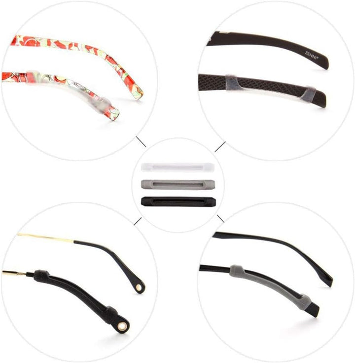 4 Pairs Eyeglasses Temple Tips Sleeve Retainer, Soft Silicone Anti-Slip Elastic Comfort Glasses Retainers, for Spectacle Sunglasses Reading Glasses Eyewear (Random Color) (Black,Clear,Grey,Brown)1