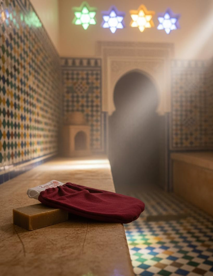 Moroccan Exfoliating Kessa Glove Hammam Scrub Mitt Made in Morocco Premium Quality Helps Cleanse Skin, Remove Fake Tan and Ingrown Hair (Pack of 1)