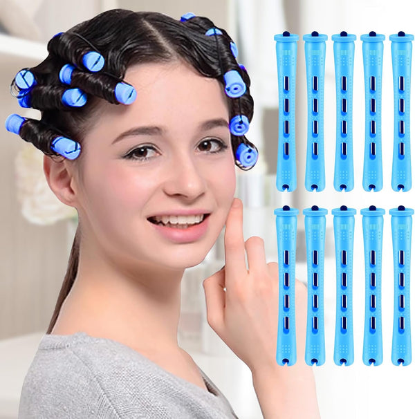 10 Pieces Hair Perm Rods Non-Slip Hair Rollers for Natural Hair with Elastic Rubber Band Short Curlers for Hairdressing Styling 0.35"(Gradient Blue)
