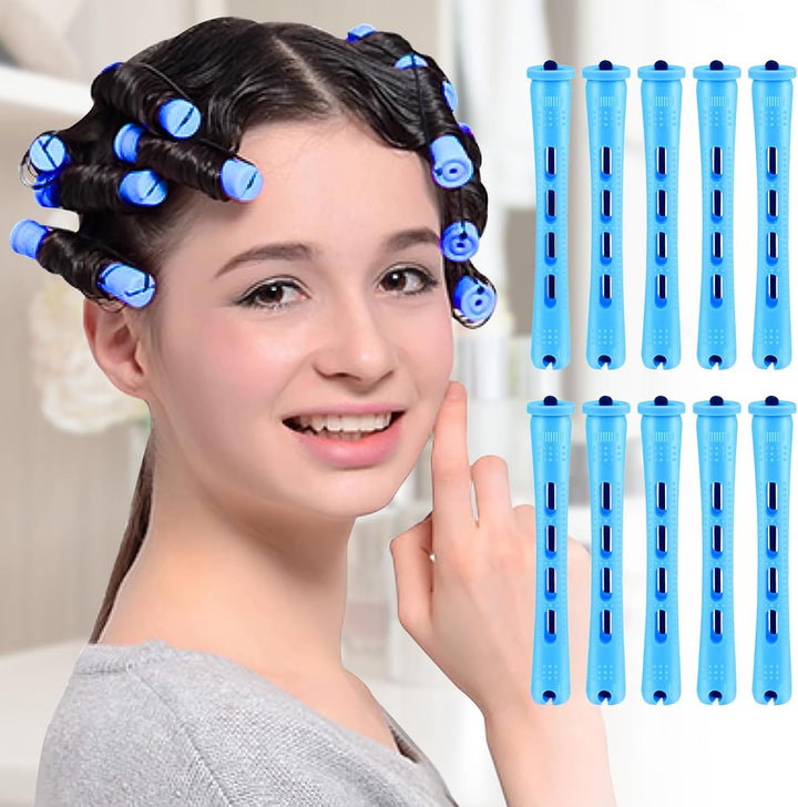 10 Pieces Hair Perm Rods Non-Slip Hair Rollers for Natural Hair with Elastic Rubber Band Short Curlers for Hairdressing Styling 0.35"(Gradient Blue)