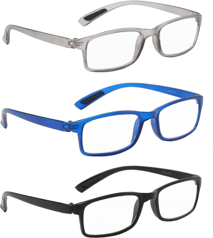 PROFLEX Sparespecs Reading Glasses (Value 3 Pack) - Lightweight, Impact & Scratch Resistant, Bendy, Flexible, Anti-Slip, Unisex (Mens + Womens) +1.0, +1.5, +2.0, +2.5, +3.0, +3.5, +4.0 - (Classic)