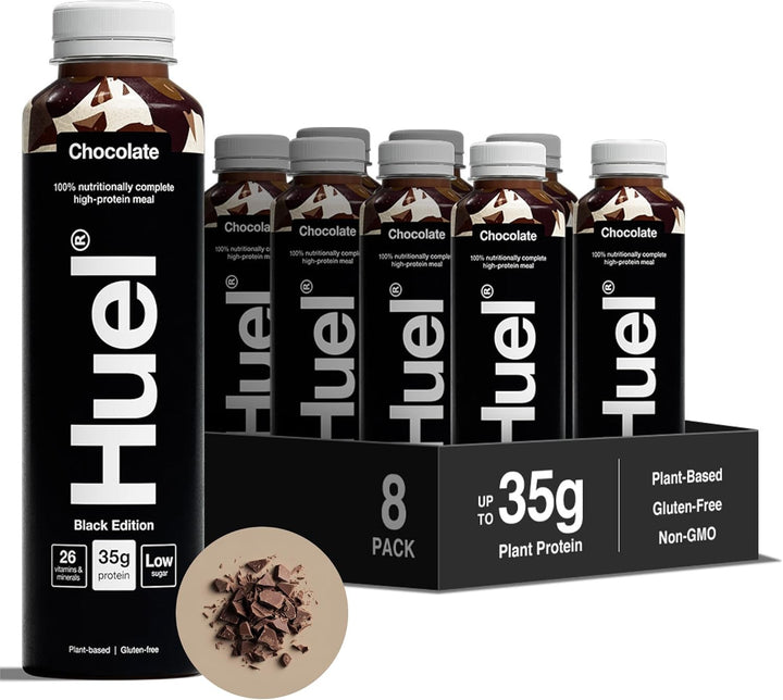 Black Edition Ready-To-Drink, 8 X 500Ml Bottles, Protein Shakes, Chocolate Flavour, High Protein Drink, 35G Protein per Bottle, Rich in Vitamin D, Fatty Acids, Calcium, Ready Meals
