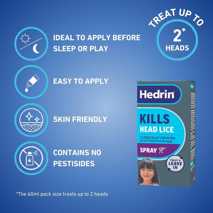 Treat & Go Leave-In Spray, Fast, No Fuss Lice & Nit Treatment, Kills Head Lice & Eggs, Clinically Tested, Suitable for Adults & Children, 1 X 60Ml (2 X 30Ml Treatments)
