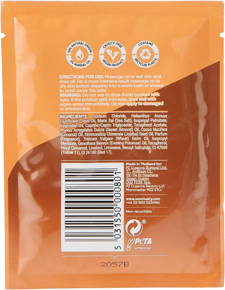 Spa Salt Body Scrub, Natural Sea Salt, Body Exfoliator Vegan and Cruelty Free, 60G Sachet, Orange
