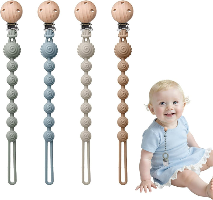 4 PCS Silicone Dummy Clip,Dummy Clip Suitable for Girls and Boys,One Piece Design Pacifier Clips,Portable Dummy Chain BPA Free(4 Colors)