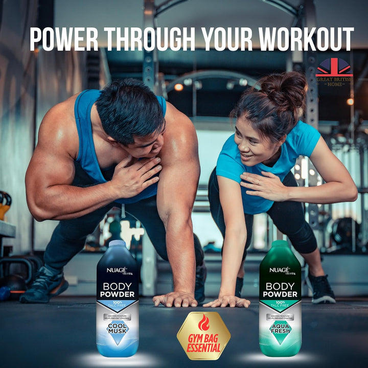 New Nuage Talc Free Body Powder for Men Bundle – 250G Cool Musk & 250G Aqua Fresh – 2 Pk Talc Free Powder for Women & Men – Anti-Chafing & Fresh Skin by GBH