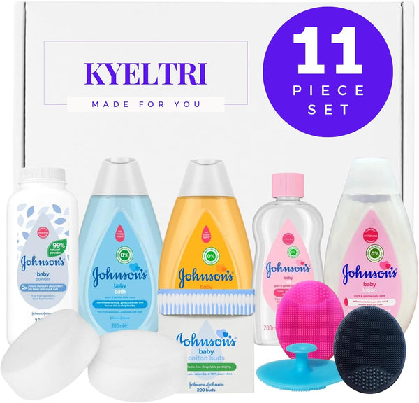 Baby Bath Set Bundled with Johnson'S Toiletries and  Silicone Brushes for Cradle Cap and Massage with Sponges