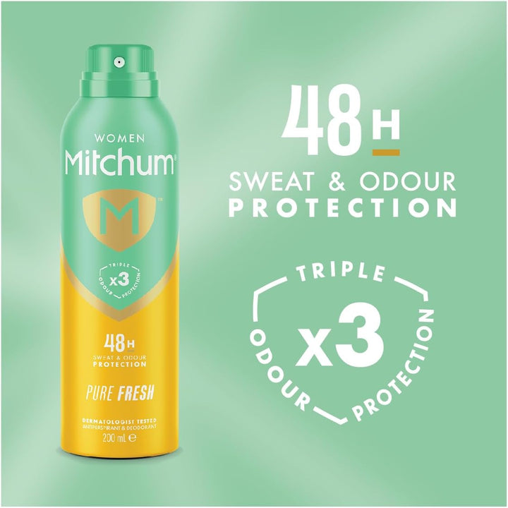 Women Triple Odor Defense 48HR Protection Aerosol Deodorant & Anti-Perspirant, Pure Fresh, 200 Ml
