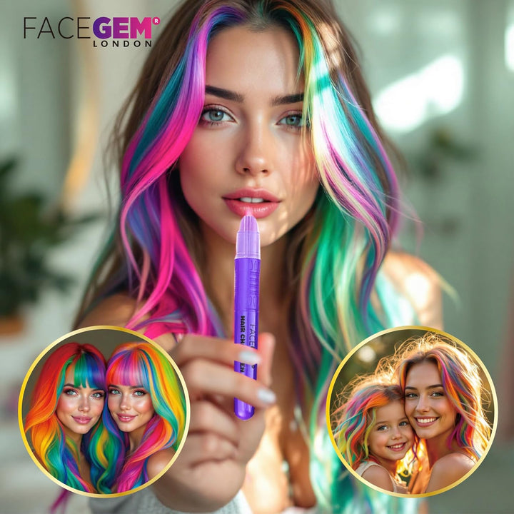 12 Hair Chalks, 12 NEON & METALLIC Hair Chalk, Non-Toxic Easy Washable Hair Dye Colourful, METALLIC & NEON Hair Chalk - Perfect for Festivals, Halloween, Parties, Hair Chalks for Girls