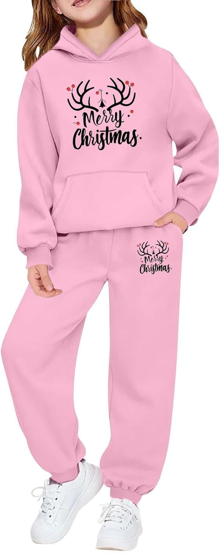 Girls Outfits 2 Piece Long Sleeve Top and Jogger Pants Holiday Party Wear Festive Graphic Print Soft Fleece for Toddler Youth Seasonal Family Matching Christmas Wrapping Bags