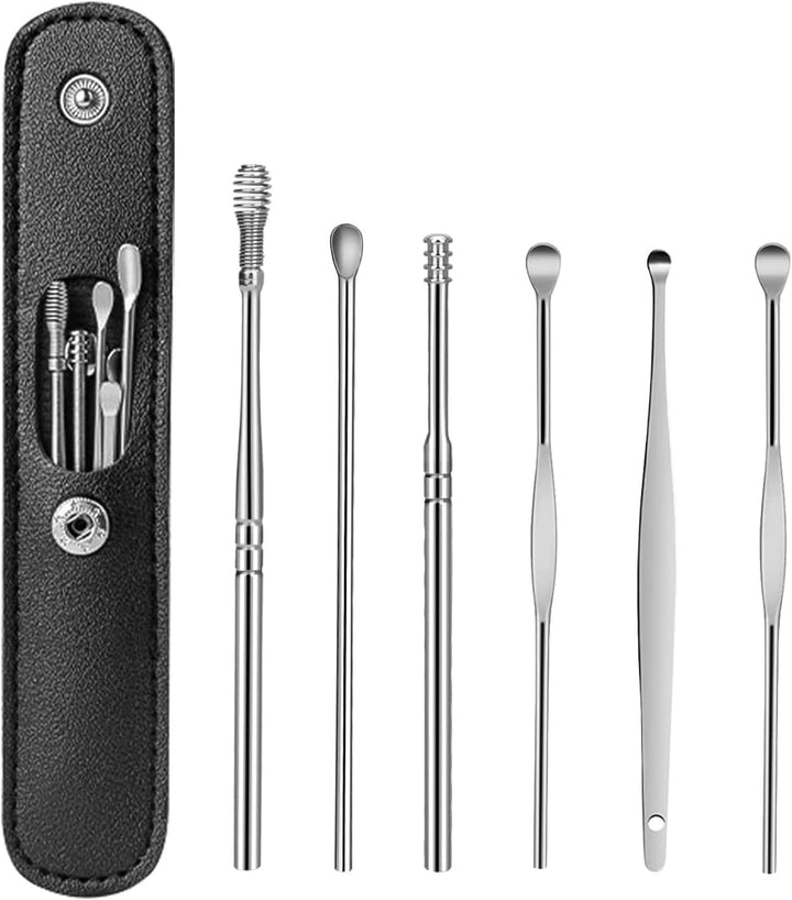 Ear Wax Remover,6 Pcs Premium Stainless Steel Ear Wax Removal Kit Ear Curette Ear Cleaner Tools for Children and Adult Earwax Removal Kit Cleaning Kit with Portable Bag (Blue)