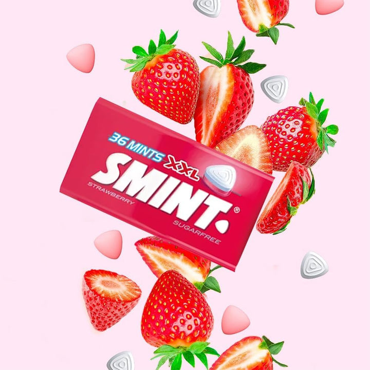 SMINT Sugar Free Mints XXL - Smint Mix Flavor Strawberry, Spearmint, Sweet Mint, Peppermint - 36 Mints Tin Pack of 4